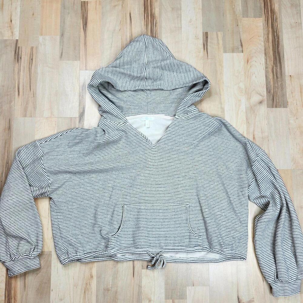 ABOUND Striped Cropped Hoodie XL Beige Black Lightweight Hooded Pullover